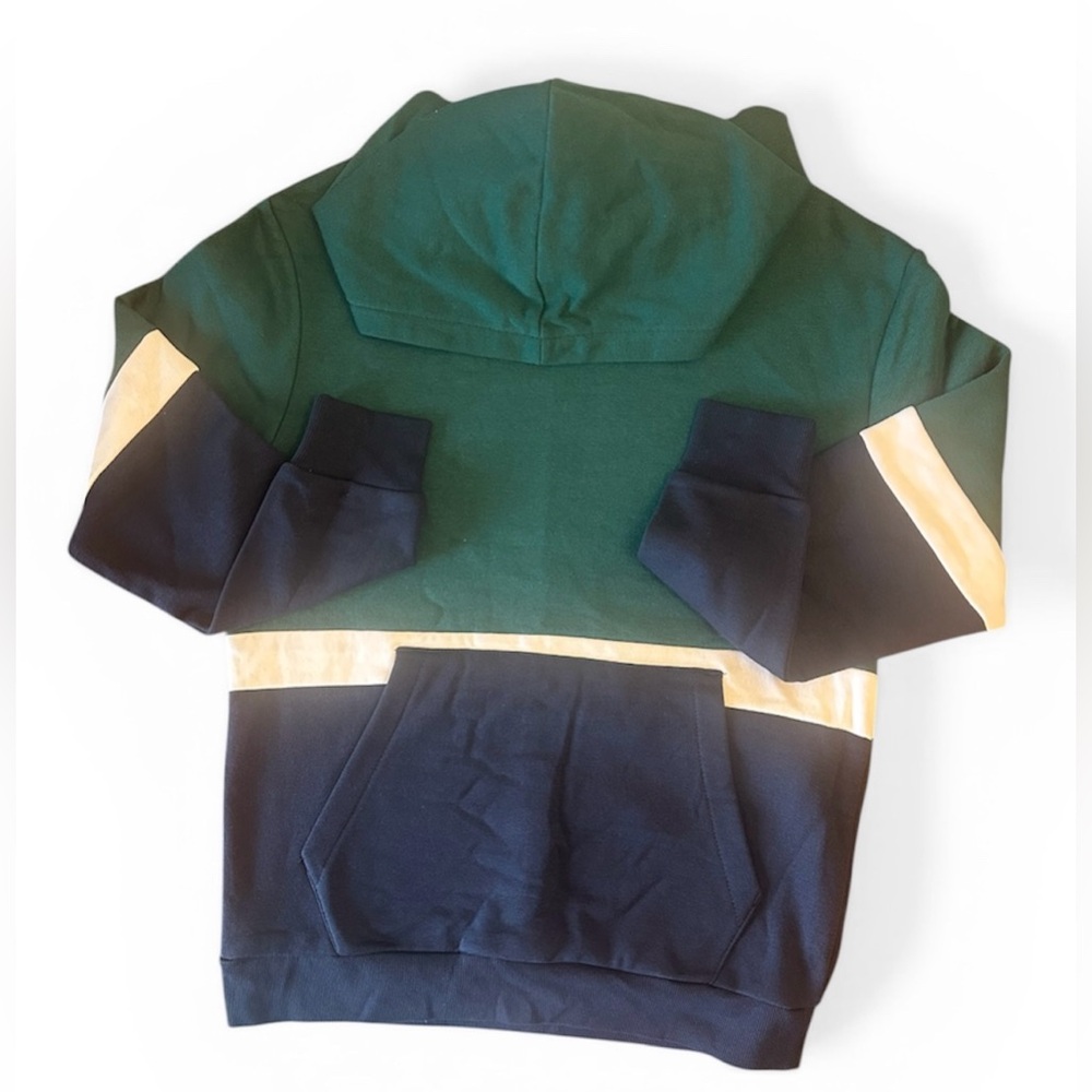H&M Green and Navy Colorblock Hoodie with Cream Stripe - Big Boys